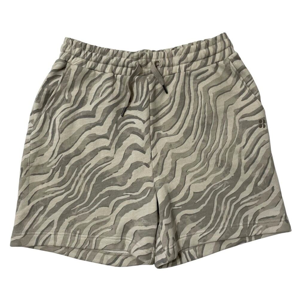 Sweaty Betty Essentials Shorts Size L Gray Zebra Cotton Drawstring Pockets NEW